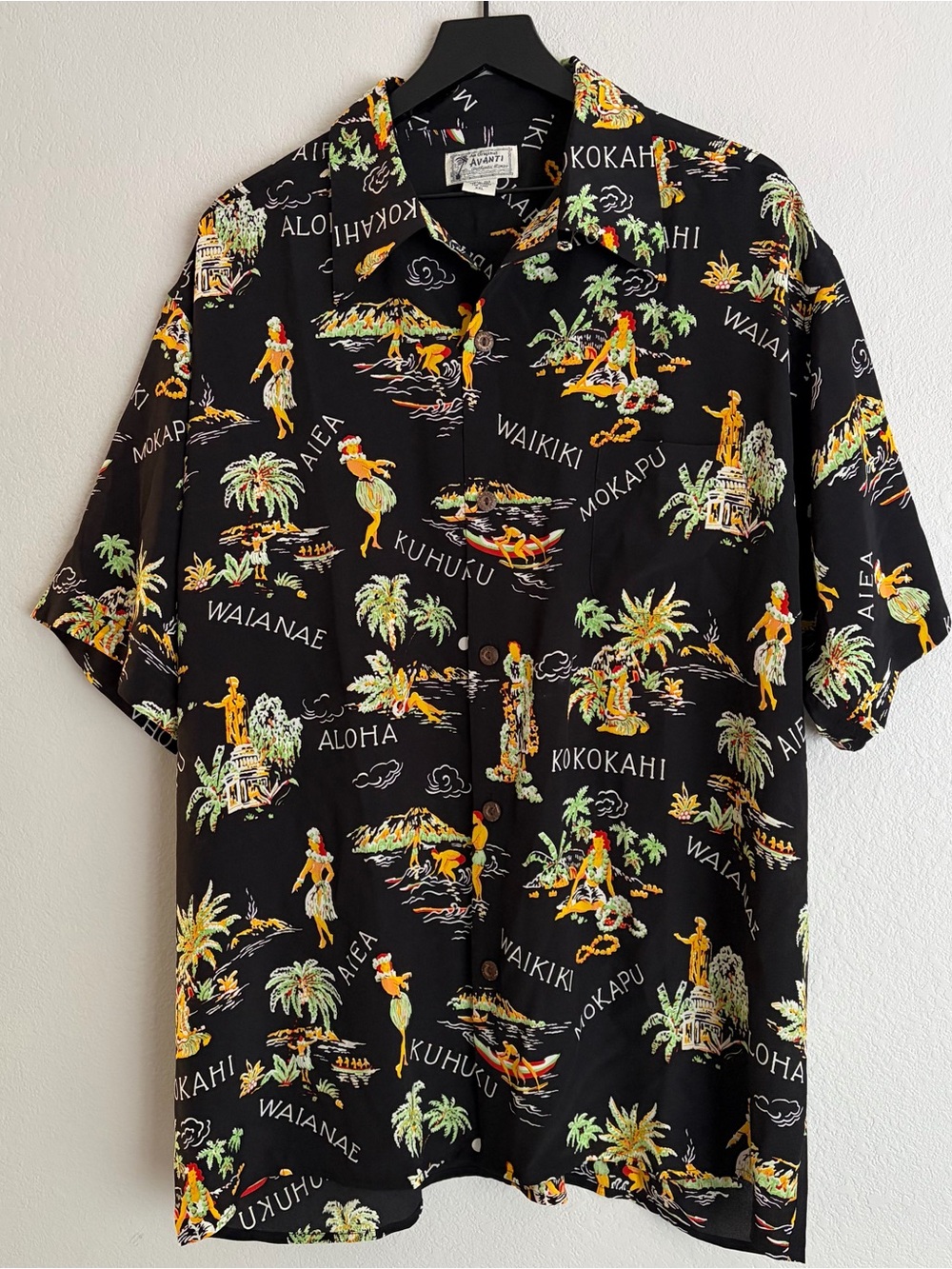 Avanti Men’s Lei Greetings Silk Hawaiian Shirt Size XXL Black